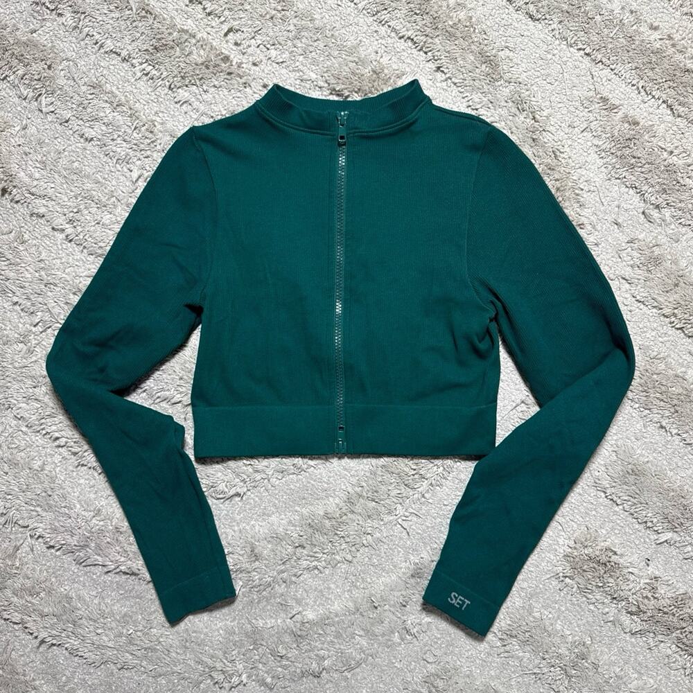 SET ACTIVE Cropped Ribbed Zip Up Jacket